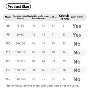 Size chart for girls polka dot fleece pants including height waist and length data