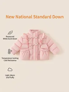 Doudoune Rose Douce Pour Bébé Fille Manteau D'hiver Épaissi Avec Col En Fausse Fourrure Nœud Et Volants Duvet De Canard Blanc