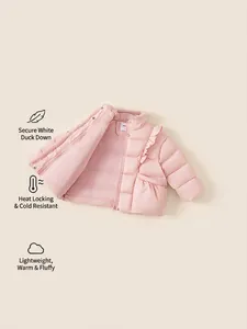 Doudoune rose pour fille avec volants et nœud garnie de duvet de canard blanc de haute qualité