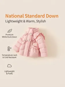 Doudoune rose pour fille avec rembourrage en duvet de canard et jolis volants