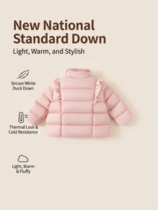 Doudoune rose pour fille avec nœud, détails volantés et col en fourrure pour l'hiver