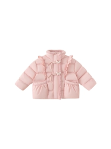 Doudoune rose pour fillettes avec nœuds doux et bordure en fausse fourrure élégante