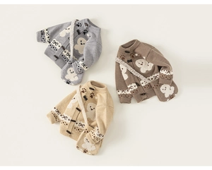 Detailed knit texture of autumn children's cardigans with matching crossbody bags