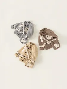 Children knit cardigans in gray, coffee and beige with matching bags and ghost patterns