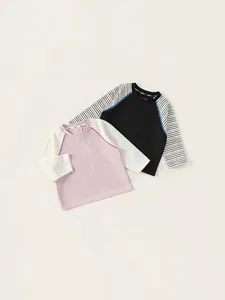 Childrens Raglan Sleeve Long Sleeve T-Shirt Color Block Striped Cotton Blend Crew Neck Top For Boys Girls Kids