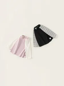 Kids long sleeve raglan T-shirt set with pink and striped sleeves in soft cotton