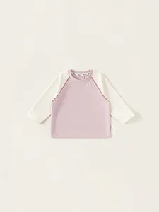 Pink and white raglan sleeve long sleeve cotton T-shirt for infants and kids