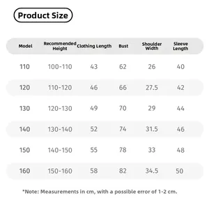 Detailed size chart for girls knitted sweater covering heights from 100cm up to 160cm