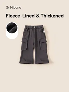Mädchen Cargo-Hose Mit Fleece Gefüttert Warme Lange Hose Einfarbig Baumwolle Elastische Taille Kinder Winterkleidung