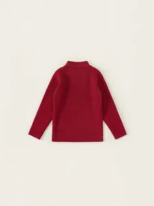 Classic dark red long-sleeved ribbed knit sweater for girls with semi-high collar