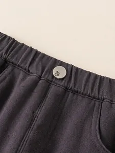 Mädchen Cargo-Hose in Dunkelgrau mit Gummizug und süßem Hasen-Metallknopf am Bund