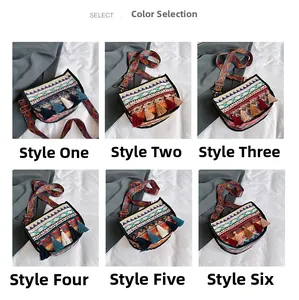 Selection of bohemian crossbody bags with colorful woven patterns and decorative tassels