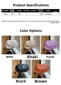 Size chart for saddle bags with measurements and colors of PU leather crossbody purses