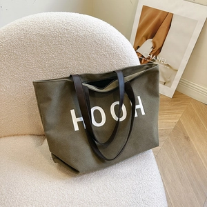 Grand Sac en Toile pour Femmes Grande Capacité Décontracté Impression de Lettres Sac à Bandoulière Vintage pour Filles