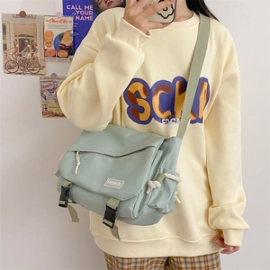 Women Fashion PU Leather Messenger Bag Harajuku Style Large Capacity Crossbody Bag Student Commuting Shoulder Bag With Buckle