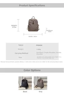 Detailed size chart for minimalist women's business backpack with 37cm height dimensions