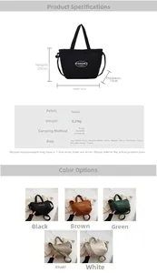 Detailed size specifications and five-color comparison of the corduroy tote bag