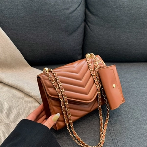 Set di Borse a Tracolla Trapuntate Chevron da Donna in Pelle PU con Catena Borsa a Spalla Stile Coreano Versatile Quadrata