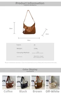 Tableau des tailles détaillé et vue multicolore du sac hobo minimaliste en simili