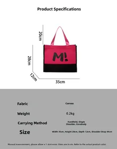 Spécifications détaillées de taille pour le sac fourre-tout en toile avec imprimé M