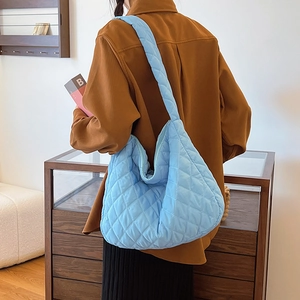 Sac fourre-tout bleu matelassé avec motif losanges pour femmes, grand sac à bandoulière