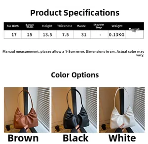 Detailed sizing chart and specifications for women's minimalist PU leather shoulder bag