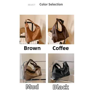 Collage of four large vintage oil-wax leather tote bags in brown, coffee, mud, and black