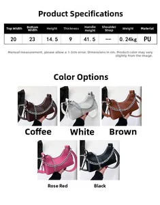 Paramètres de taille détaillés et cinq options de couleur pour le sac en cuir PU