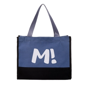 Grand sac cabas en toile avec imprimé lettres et design bicolore bleu et noir