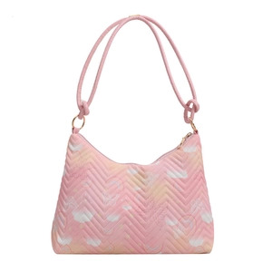 Pink quilted underarm bag with butterfly and rainbow prints for young women