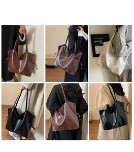 Collage of large commuter tote bags in multiple colors with drawstring detail and soft texture