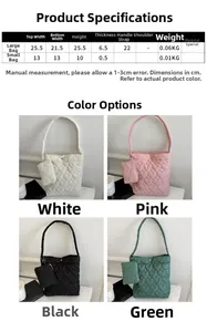 Tabella taglie borsa tote trapuntata a cuore con dimensioni della borsa e del borsellino