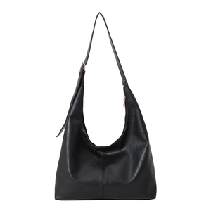 Large vintage black leather hobo bag with adjustable strap and golden hardware