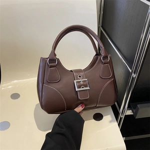 Women Vintage PU Leather Handbag With Contrast Stitching Retro Square Buckle Underarm Shoulder Tote Bag For Daily Commuting