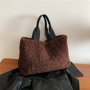 Women Autumn Winter Plush Teddy Sherpa Tote Bag Soft Fleece Handbag Large Capacity Casual Commuting Shoulder Bag for Women