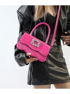 Sac à main rose pour femme avec boucle en cristal et bandoulière amovible