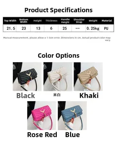 Detailed size specifications for quilted PU leather handbags with metal fringe accents