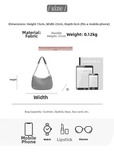 Spécifications de taille pour le sac à bandoulière gris en polaire avec chaîne