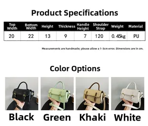 Detailed size chart and specifications for the women's retro PU leather crossbody bag