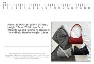 Detaillierte Größenangaben und Materialdaten für glitzernde PU-Schultertaschen in drei Farben