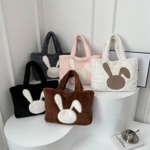 Sac Fourre-tout en Peluche Lapin pour Femmes Grande Capacité Sac à Main en Fausse Fourrure Souple Sac à Bandoulière Décontracté