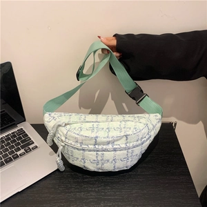 Modische Tweed-Gürteltasche mit grünem Gurt und verstellbarem Verschluss für Damen