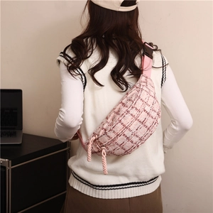 Damen Polyester Karo Gürteltasche Mode Freizeit Brusttasche Mit Verstellbarem Gurt Tweed Struktur Umhängetasche Für Reise Alltag