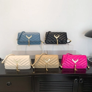 Chic quilted crossbody bag for women with V-shaped metal hardware and tassel detail in 5 colors
