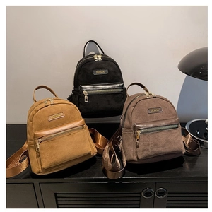 Mini Sac à Dos pour Femmes de Style Coréen en Suédine Petit Sac Carré Décontracté Couleur Unie Avec Compartiments Multiples