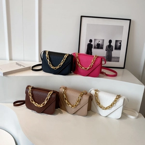 Minimalist square crossbody bags with crocodile pattern and decorative gold chain