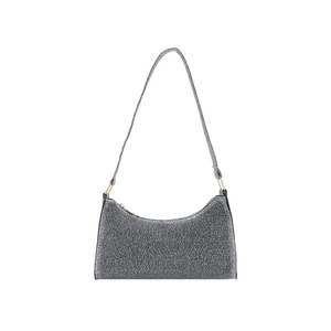 Glitzernde silberne Pailletten-Schultertasche mit Metallic-Finish und Halbmondform