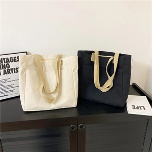 Sac Cabas en Toile Minimaliste pour Femmes Grande Capacité Sac à Épaule Décontracté Navette Multi Poches École Mode