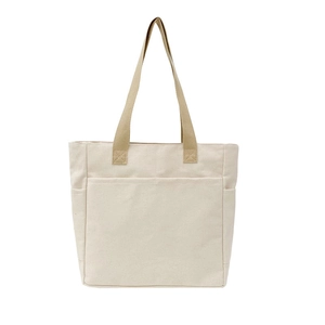 Grand sac cabas en toile blanc cassé minimaliste avec sangles kaki et poches