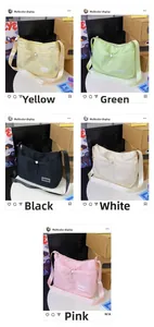 Detailed grid view showing nylon crossbody bags in yellow, green, black, white, and pink